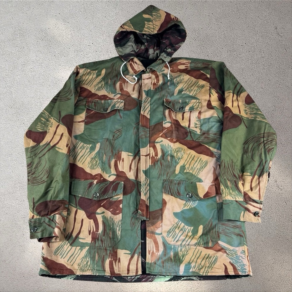 Vintage 70s Rhodesian Brushstroke Camo Field Jacket Hood ZHZ Zip Military